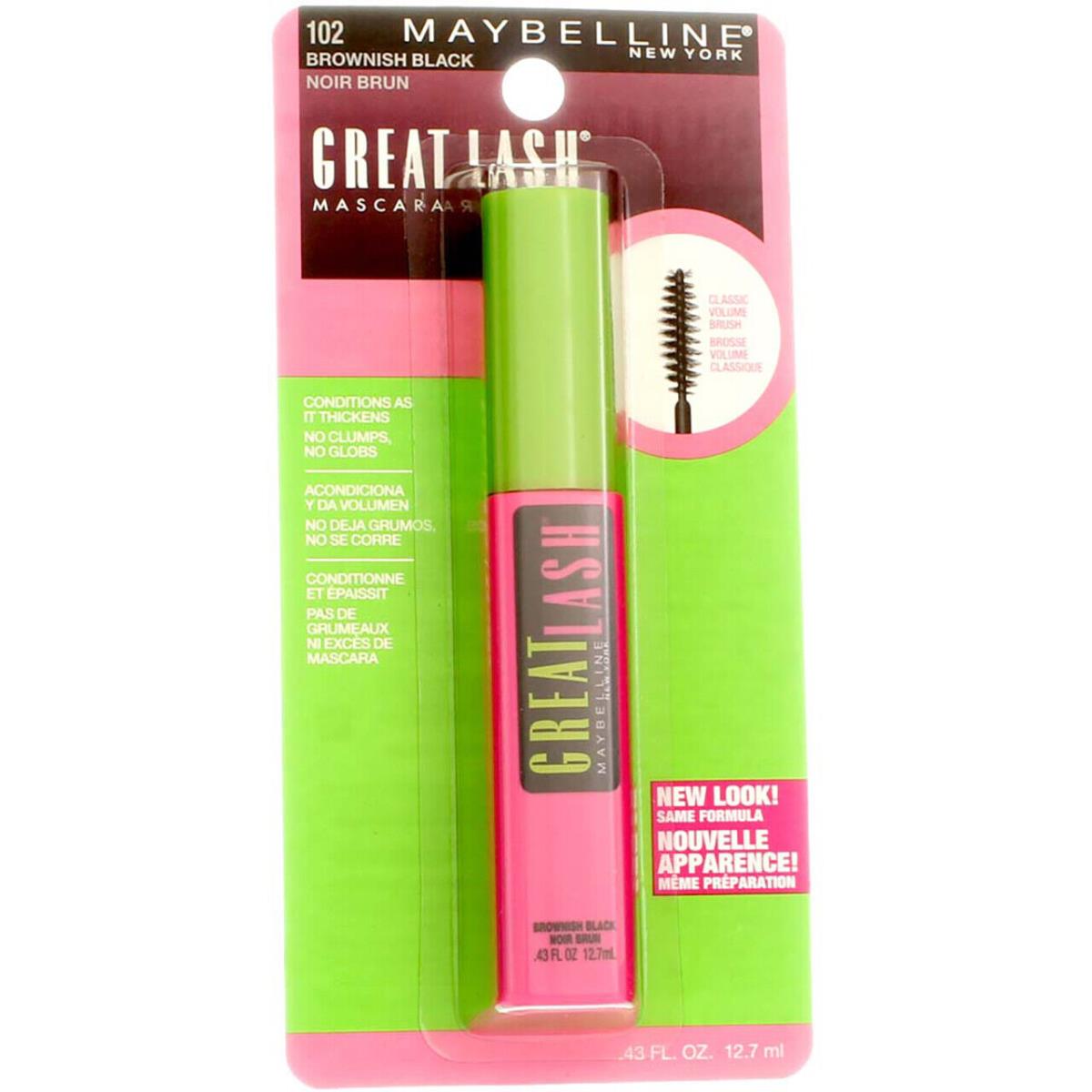 6 Pack Maybelline Great Lash Washable Mascara Brownish Black 102 0.43 fl oz