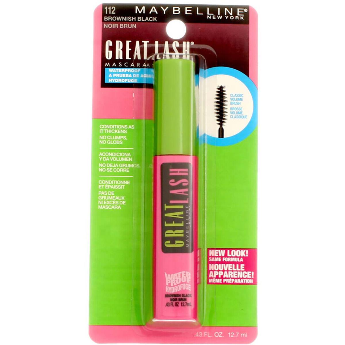 5 Pack Maybelline Great Lash Waterproof Mascara Brownish Black 112 0.43 fl oz