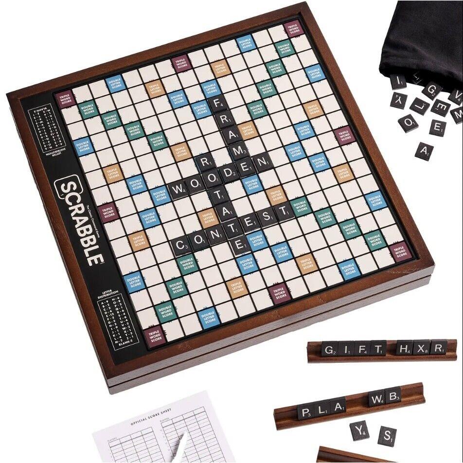 Scrabble Premier Edition w/ Deluxe Rotating Wooden Game Board 2-4 Players Age 8+