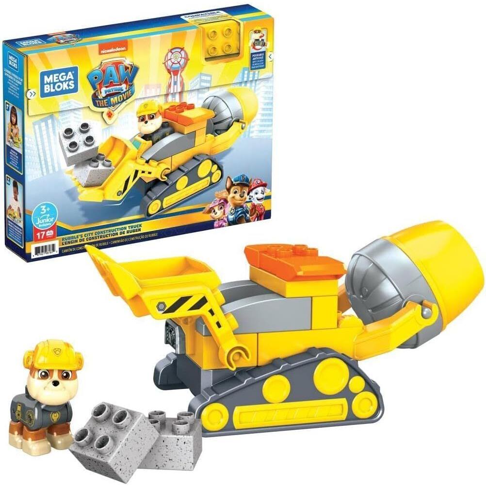 Mega Bloks Paw Patrol Toddler Building Blocks Toy Car Rubble`s City Constructio