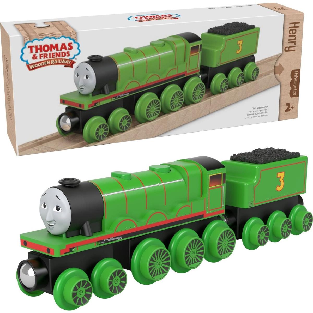 Wooden Railway Toy Train Henry Push-along Wood Engine Coal Car For