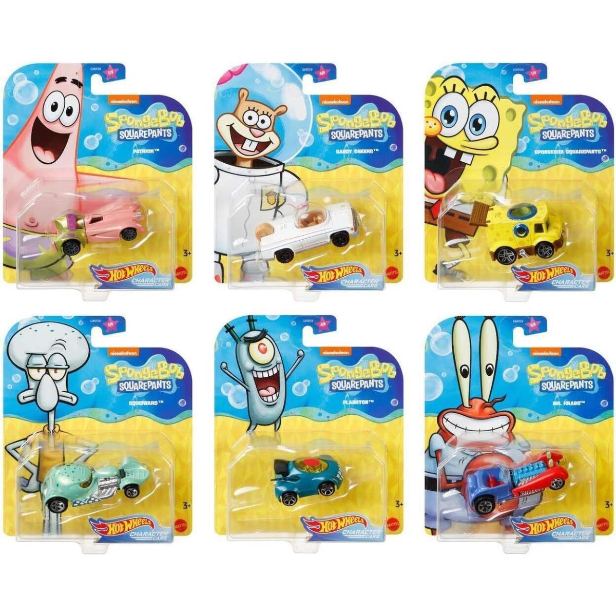 Underwater Wheels Spongebob Character Squarepants 6-Pack Car Bundle