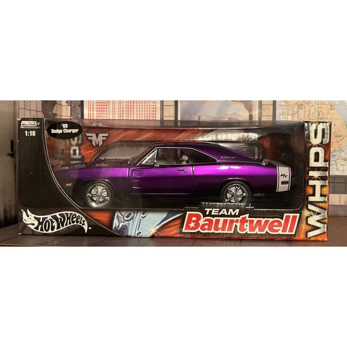 Hot Wheels 1/18 Scale 1969 Dodge Charger R/t Team Baurtwell Whips Purple