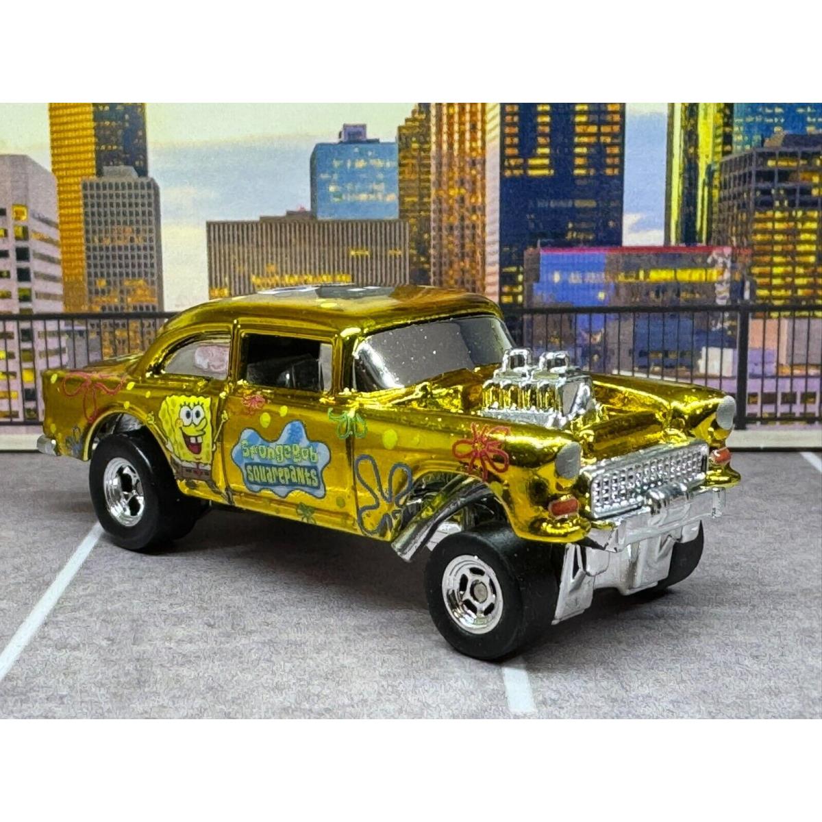 1:64 Doublegdiecast Custom 1955 Chevy Gasser - Hydrochromed Gold Spongebob