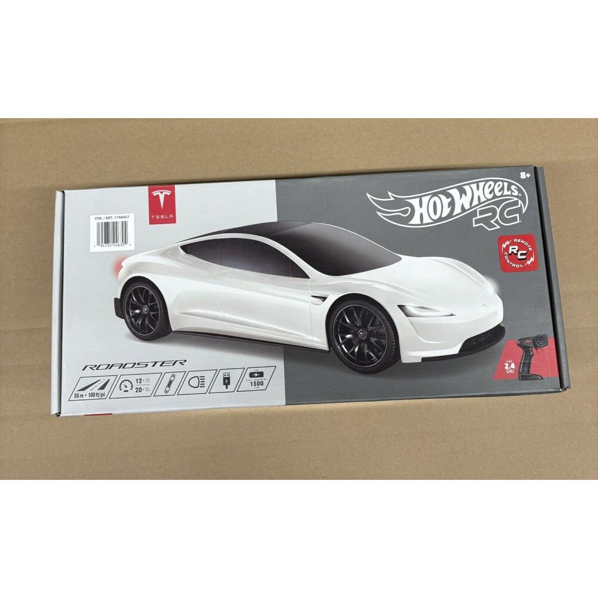 Hot Wheels Tesla Roadster RC with Headlights Taillights 1:10 White