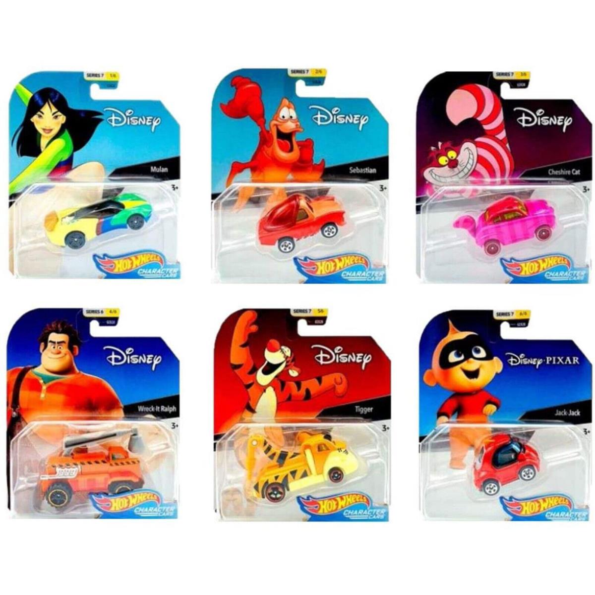 6 Disney Pixar Hot Wheels 2018 Character Cars Series 7 Complete Set Cheshire