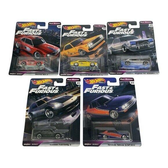 Mattel Hot Wheels Fast Furious Blue Gray Fast Rewind Vehicles Set Collection