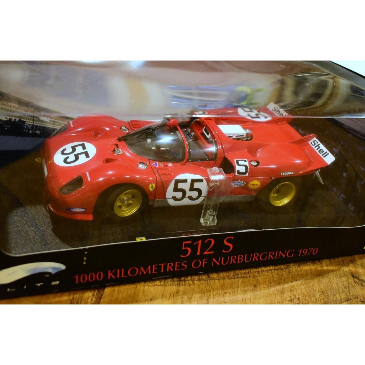 1:18-Hot Wheels Racing Ferrari 512 S 1K Kilometers Nurburgring 1970 55 Shell