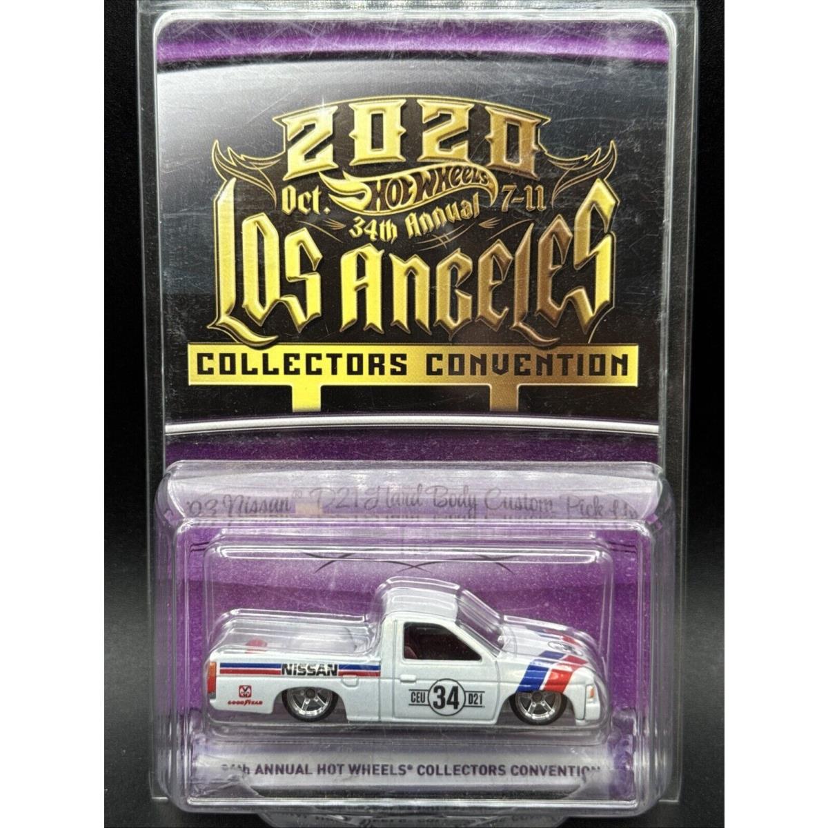 2020 Hot Wheels White 93 Nissan D21 Hard Body Custom Puck UP 34th Convention Lax