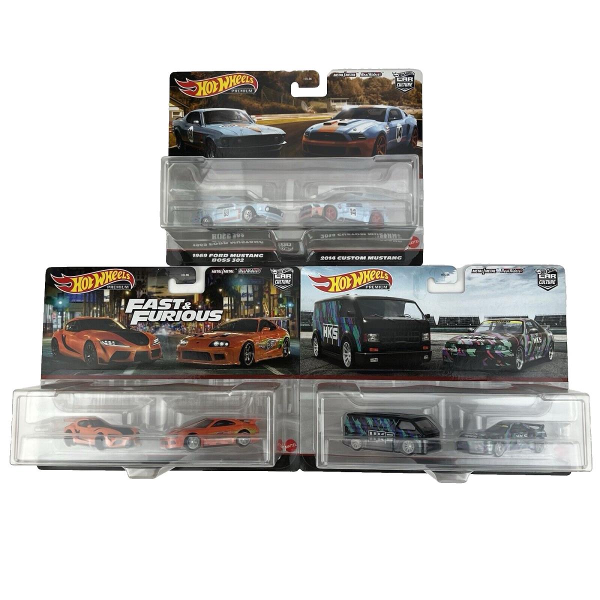 Full Set Of 3 Hot Wheels Premium Car Culture 2 Pack Toyota Supra Mustang Skyline