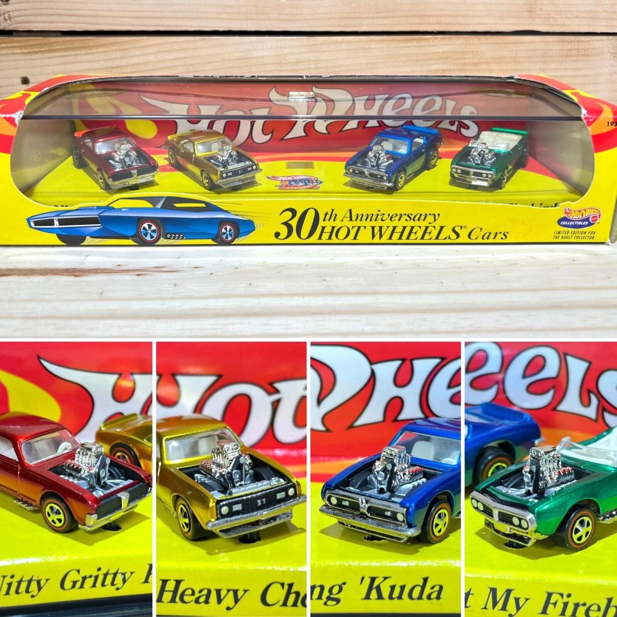 Vintage 1998 Hot Wheels Collectibles 30th Anniversary 4 Car Set w/ Display Case