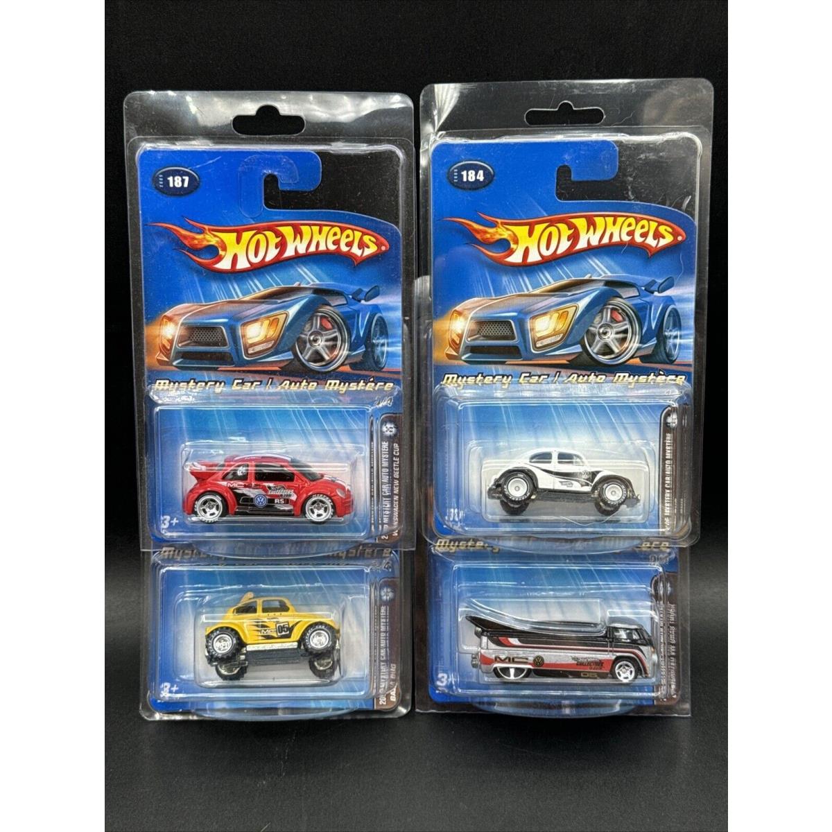 2005 Hot Wheels Complete 4 Car Set Mystery Cars VW Bug Baja Beetle Drag Truck