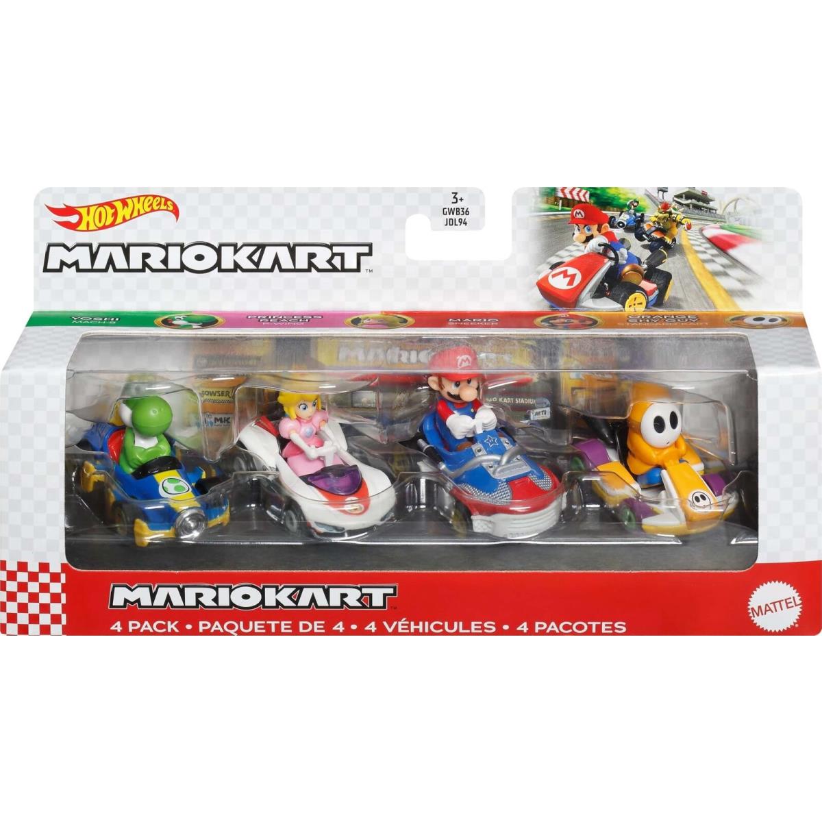 Mario Kart Toy Vehicle 4-Pack Collectible Set of 4 Fan-favorite Characters