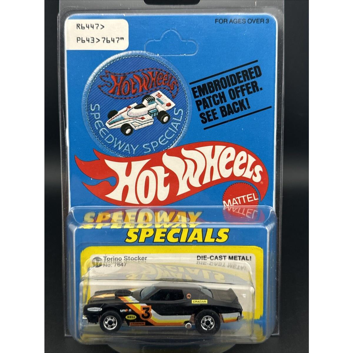 1977 Hot Wheels Black Torino Stocker Speedway Special Patch Offer 7647 Unpunched