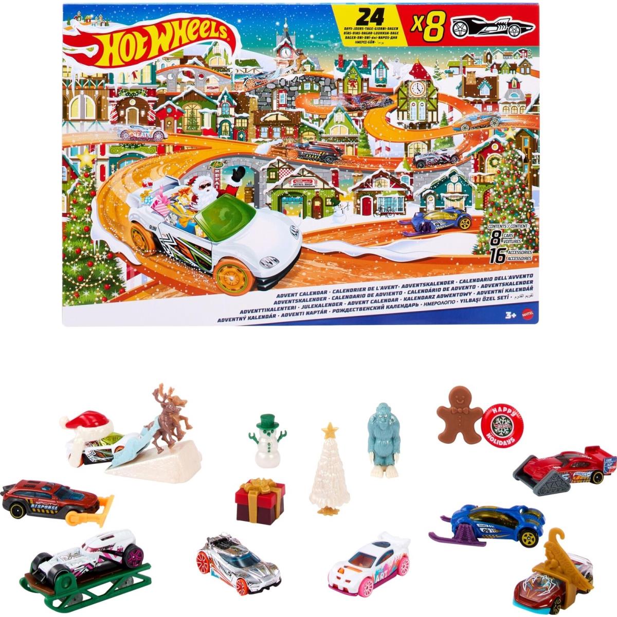 Hot Wheels Toy Car Set 2023 Advent Calendar with 8 Cars in 1:64 Scale 16