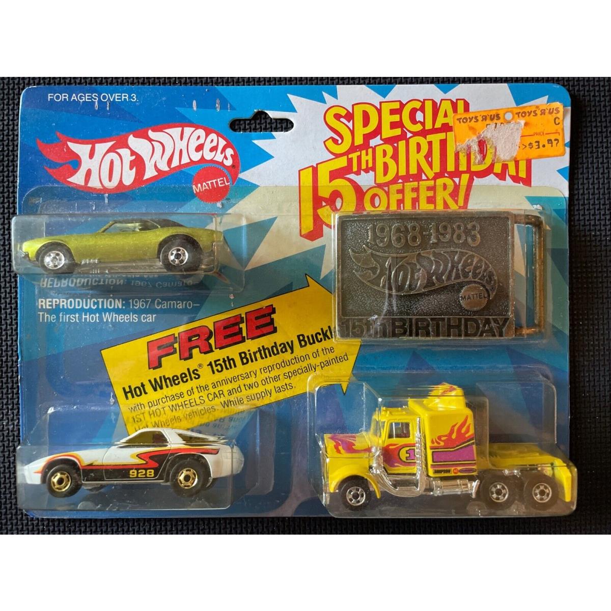 Hot Wheels Special 15th Birthday Offer 3 Car Set with Belt Buckle Vhtf