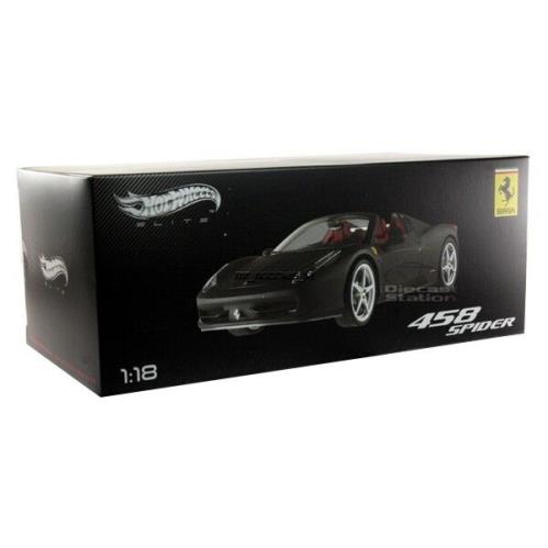 Ferrari 458 Italia Spider Die Cast Matt Black 1/18 BY Hot Wheels Elite X5485