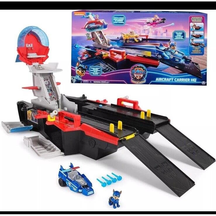 Paw Patrol Aircraft Carrier HQ with Chase Action Figure and Mighty Pups Cruiser