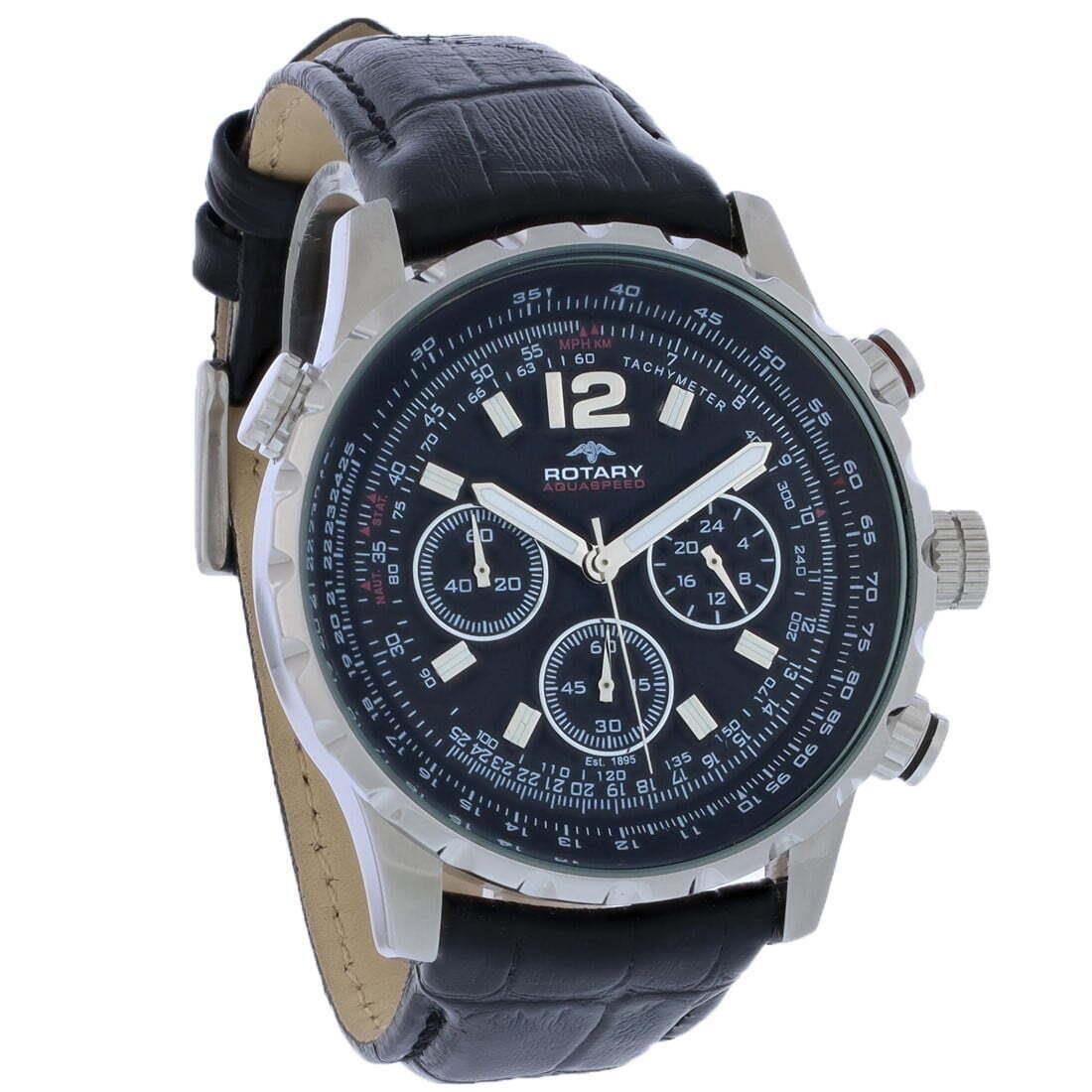 Rotary Aquaspeed Mens Black Dial Chronograph Quartz Watch GS00175-04