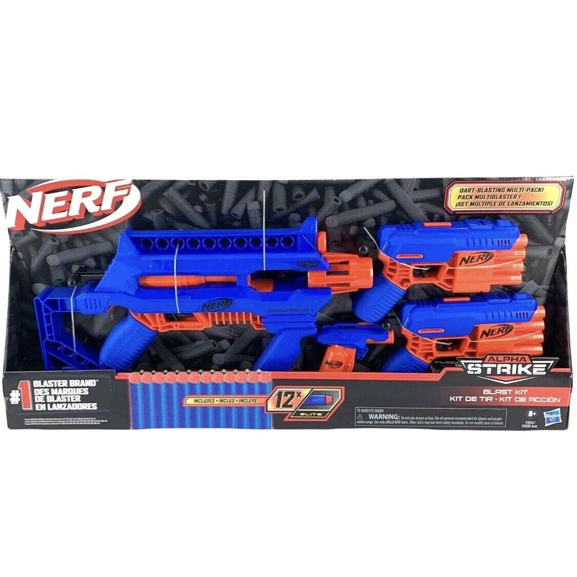 Nerf Alpha Strike Blast Kit 4 Guns 12 Elite Bullets Large Blue Red Set