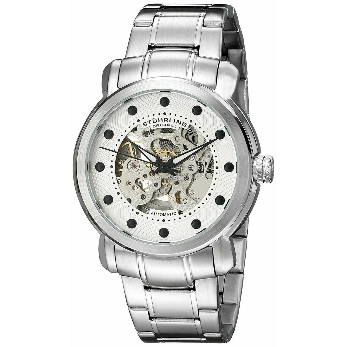 Stuhrling Men`s 644.01 Legacy Automatic Self-wind Skeleton Silver / White Watch - White Face, Silver Band