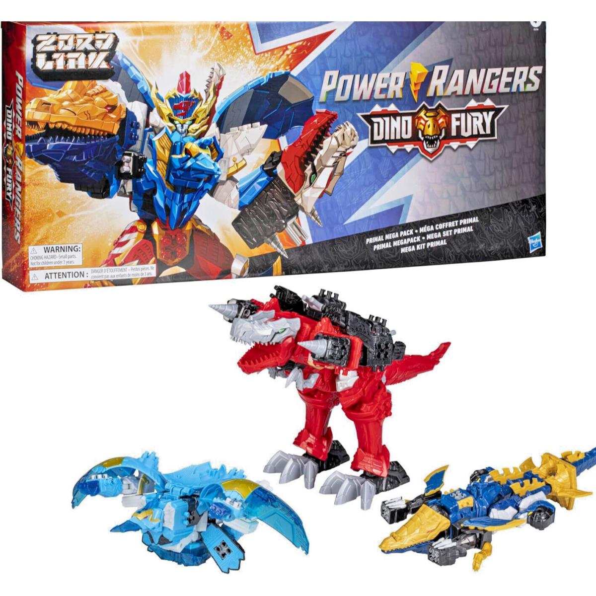 Power Rangers Dino Fury Primal Mega 3-PACK Combining Zord Link Robots Toy Gift