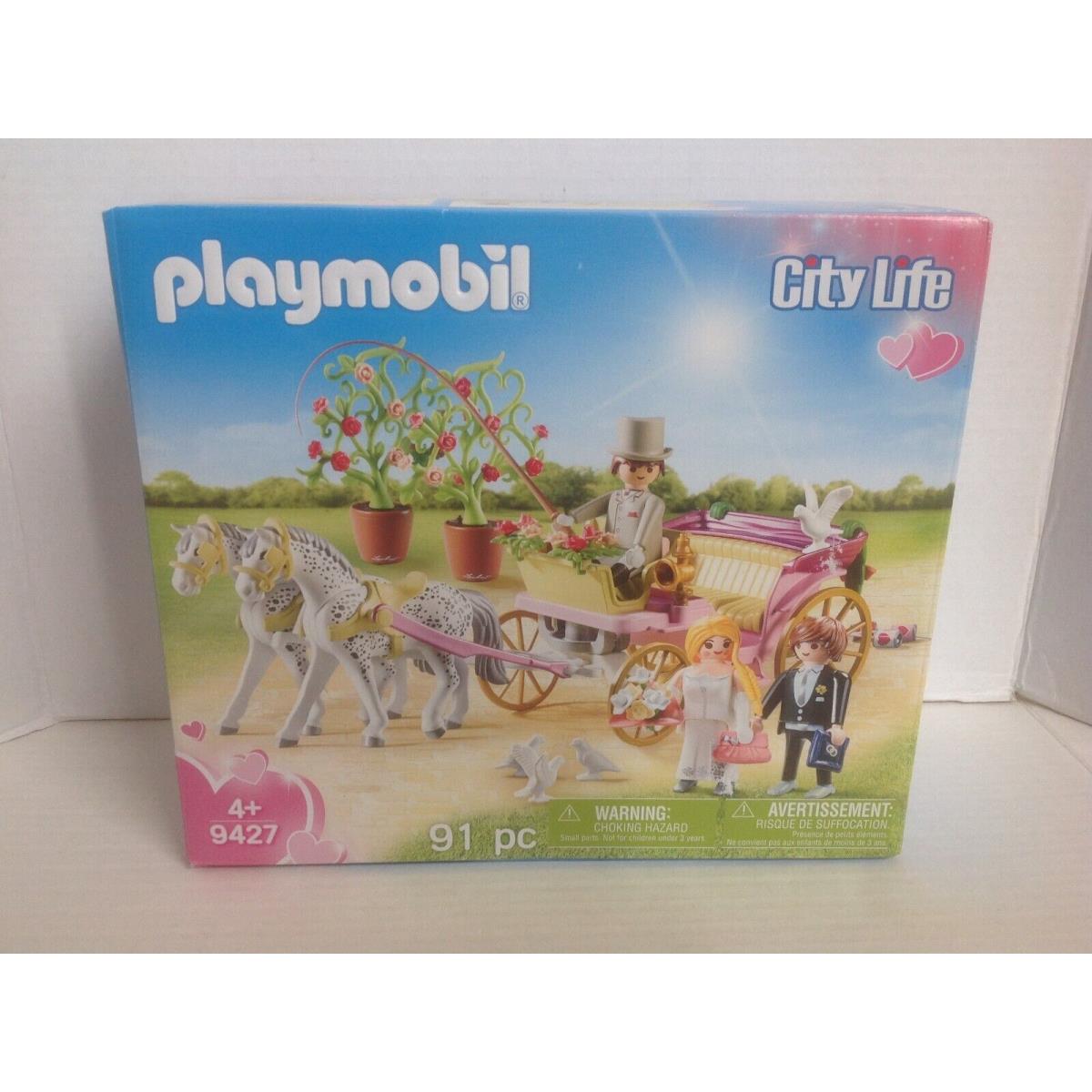 Playmobil City Life 9427 Wedding Carriage w/ Bride Groom Horses Nip