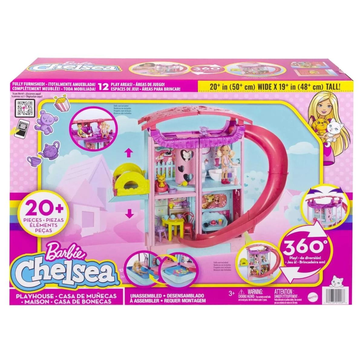 Barbie Chelsea Playhouse with 12 Play Areas 20+ Pieces Playset HHX44