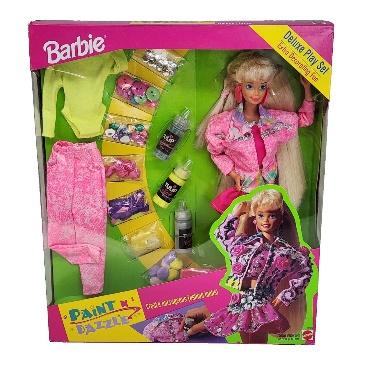 Vintage 1993 Paint N Dazzle Barbie Doll Play Set Mattel Long Hair 10966