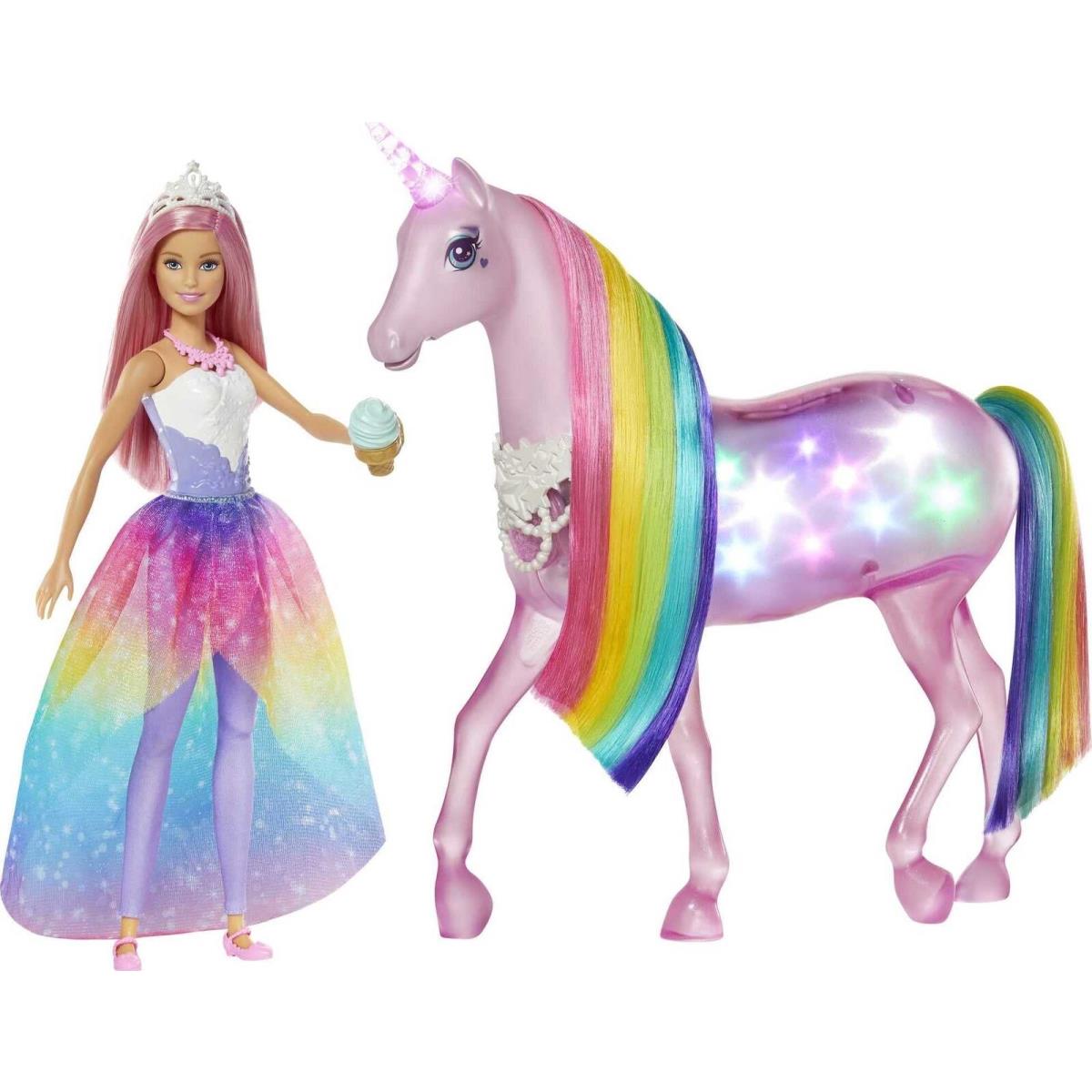 Barbie Dreamtopia Doll Unicorn Set Pink-haired Fashion Doll Magical Lights