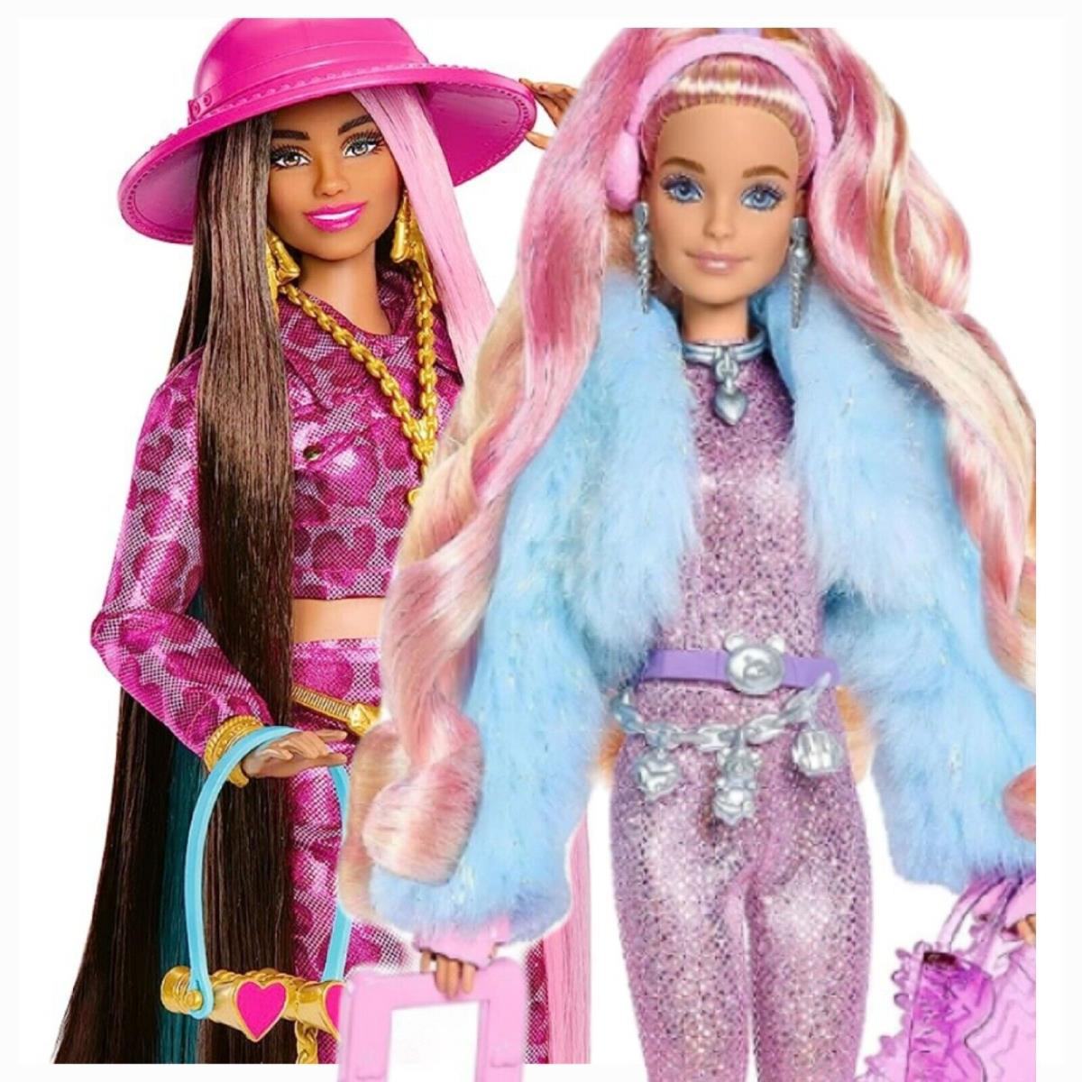 2 Travel Barbie Dolls Snow Safari Fashion Barbie Extra Fly Hats. Long Hair