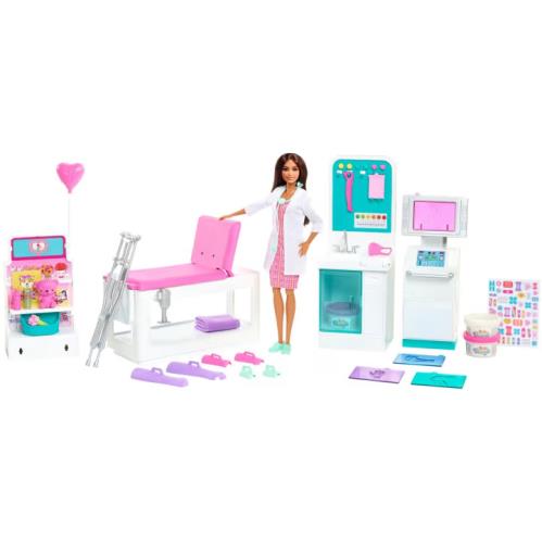 Mattel Barbie Fast Cast Clinic Playset with Brunette Barbie Doctor Doll