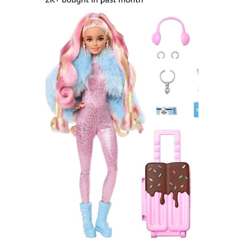 Barbie Extra Fly Doll with Snow-themed Travel Clothes Pink Outfit + Accessories