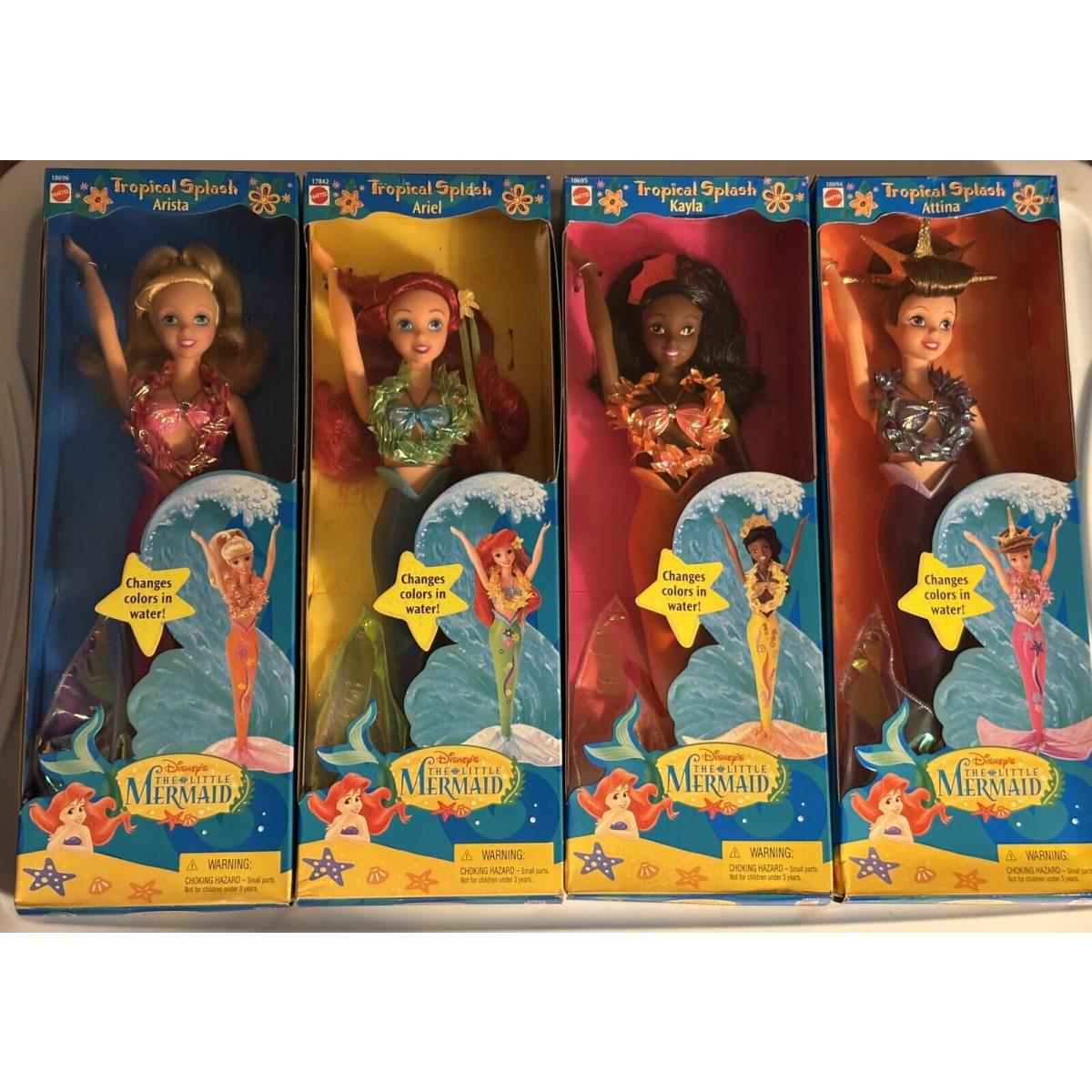 4 Disney Tropical Splash Little Mermaid Barbie Dolls Arista Kayla Ariel Attina