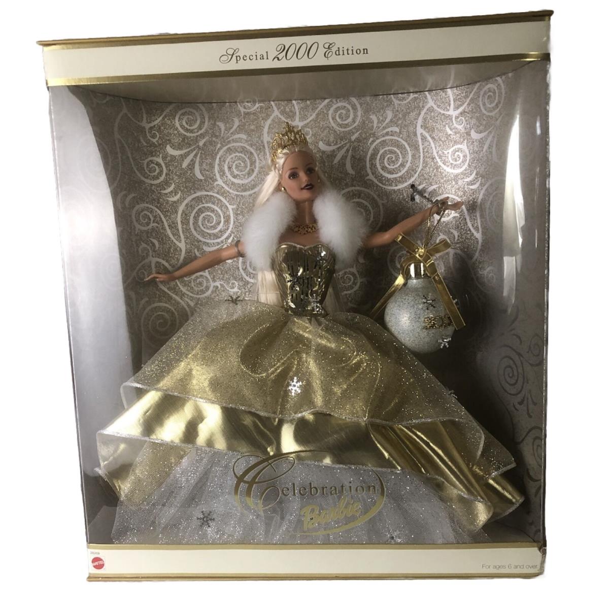 Mattel Barbie 2000 Holiday Celebration Doll Golden and White Dress