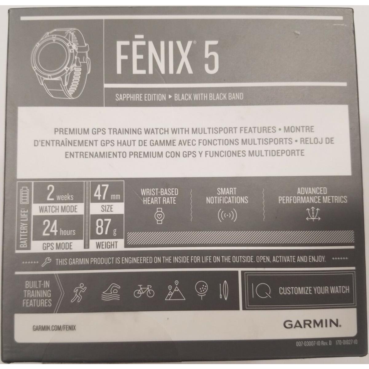 1-Pack Garmin Fenix 5 Sapphire Premium Multisport Gps Black Watch 010-01688-10