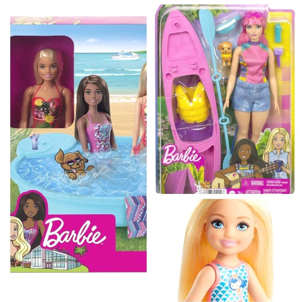 Barbie Doll Daisy Camping Kayak Pool Boat Bundle Set Chelsea + 3 Bonus