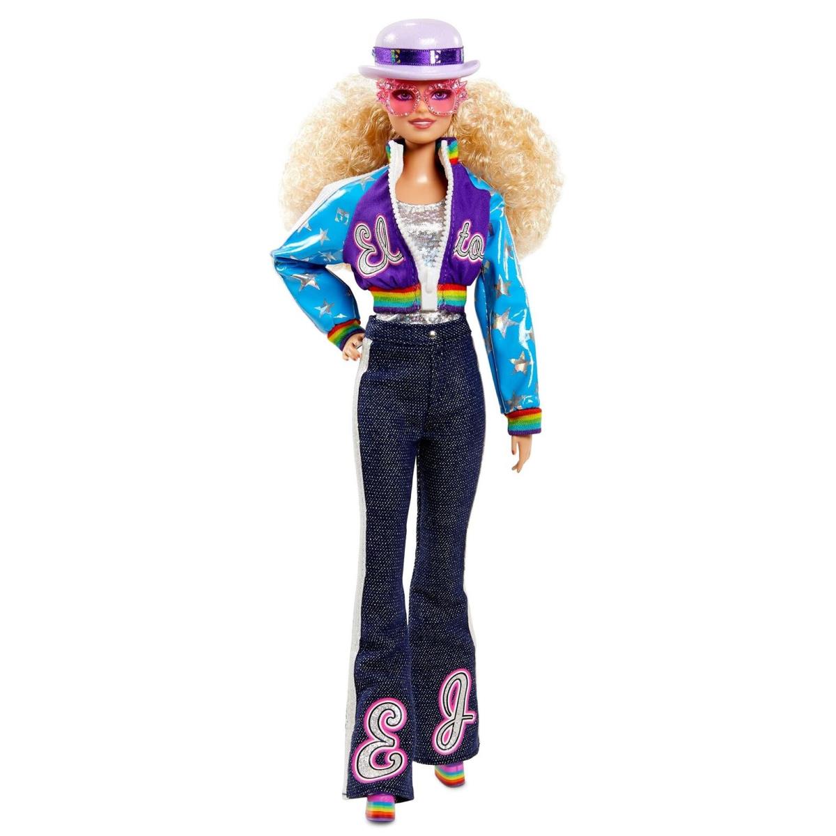 Barbie Elton John Collector Doll 12-inch Curly Blonde Hair in Bomber