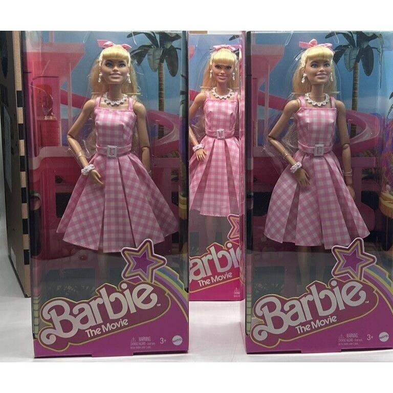 Mattel Box Set Of 3 Barbie The Movie Collectible Dolls Margot Robbie Pink Dress