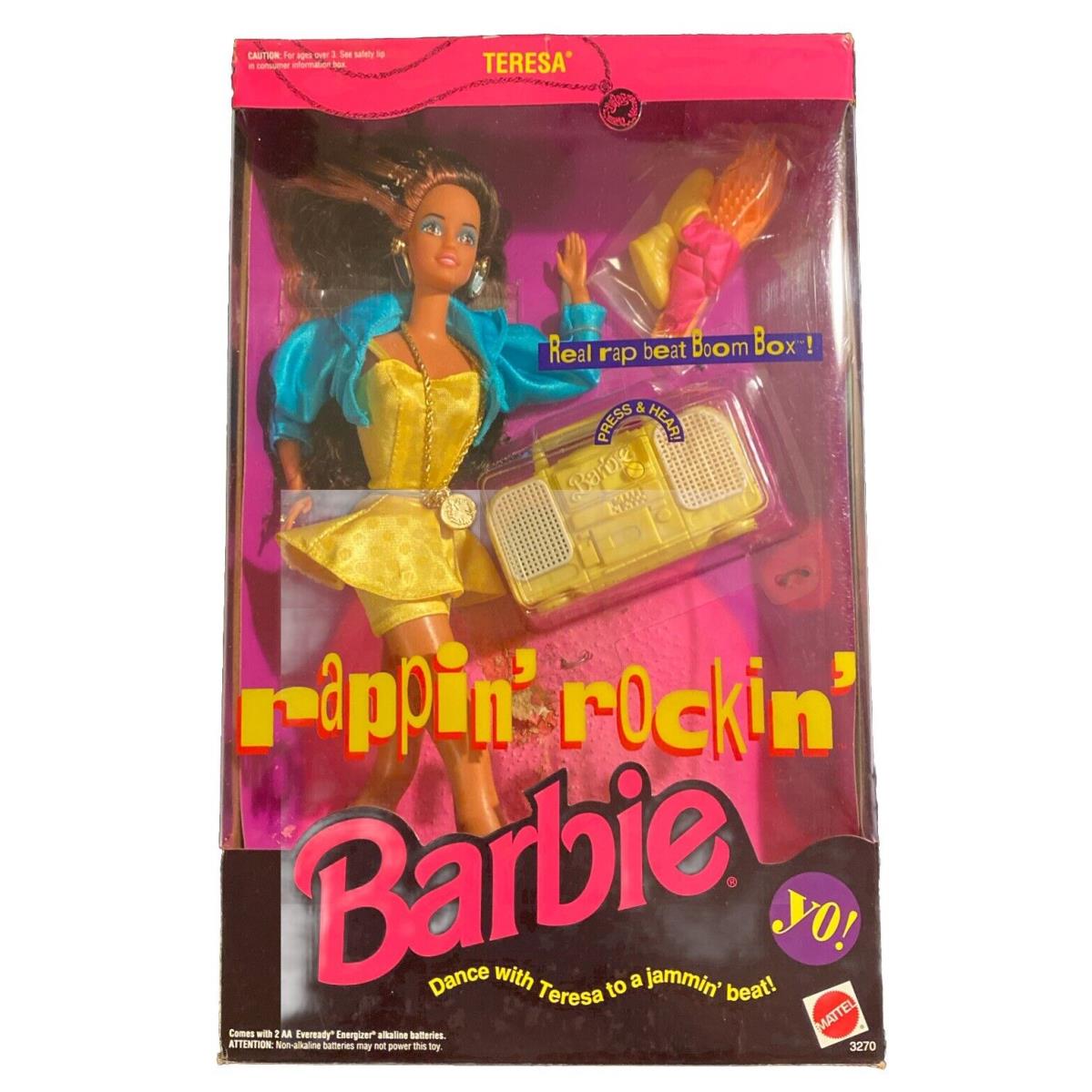 Vintage 1991 Barbie Rappin Rockin Teresa YO Boom Box 3270 Mattel