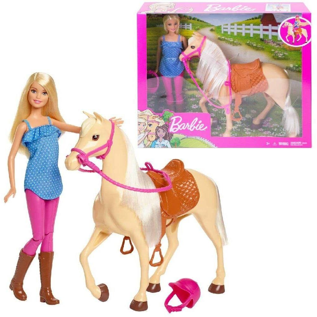 Barbie Doll Horse Playset Blonde Hair with Riding Accessories FXH13 Gift