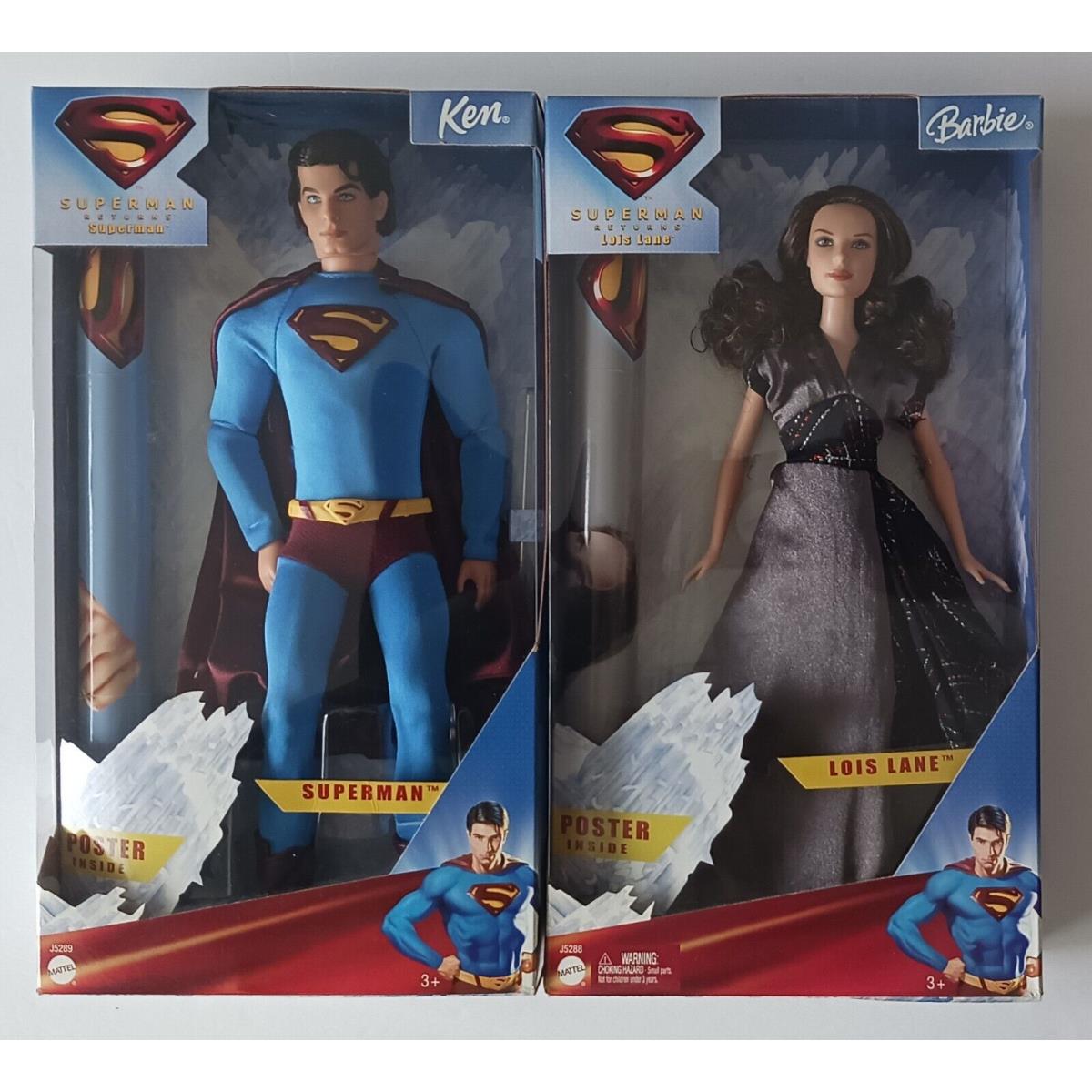 Superman Returns Barbie Ken Dolls Superman Lois W/posters. Mattel 2005 Mib