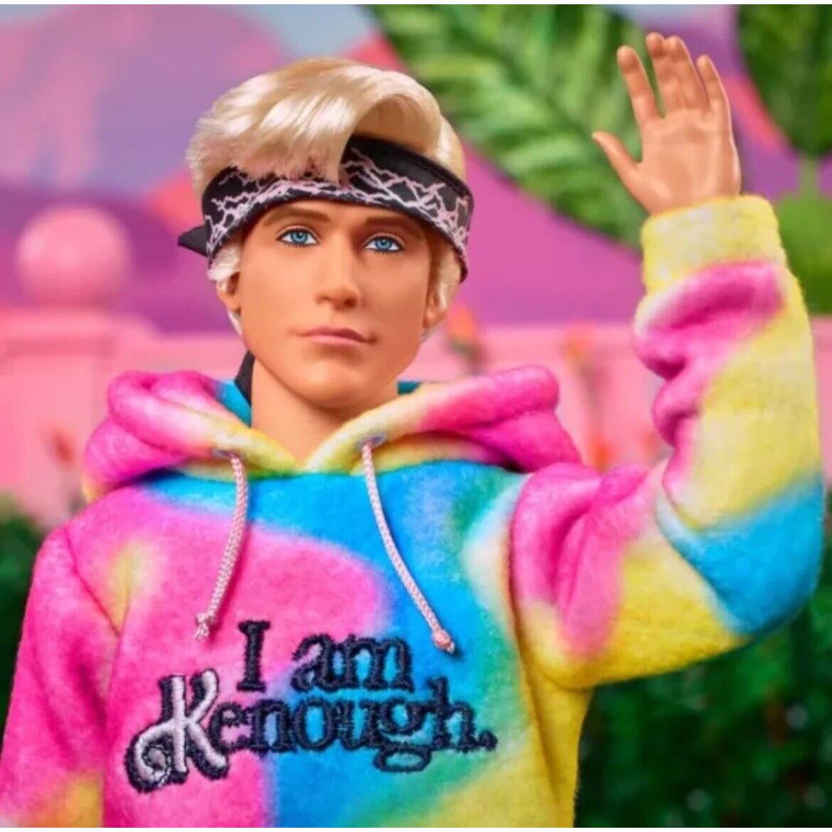 Barbie The Movie Ken Doll Wearing I Am Kenough Hoodie Barbie In Hand