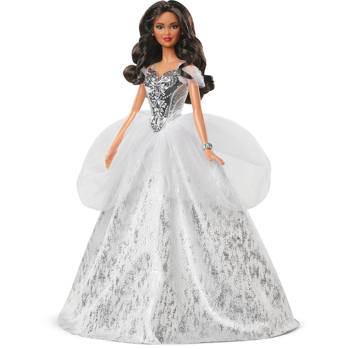 Barbie Signature 2021 Holiday Doll 12-inch Brunette Hair in Silver Gown