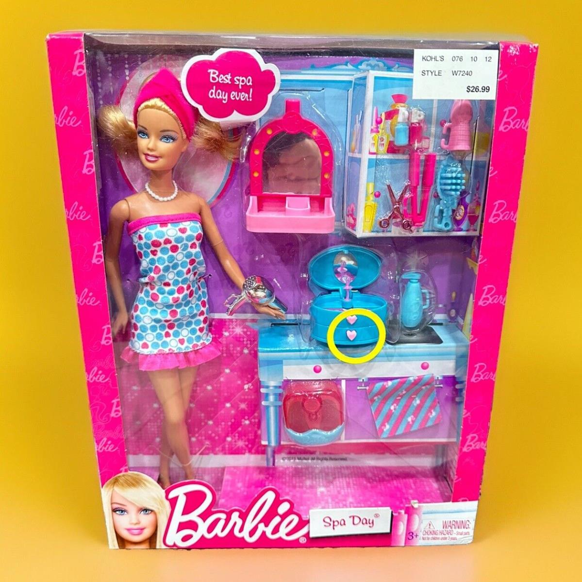 Mattel 2011 Barbie Spa Day Doll Jewerly Box Ballerina Spins Hairdryer W7240