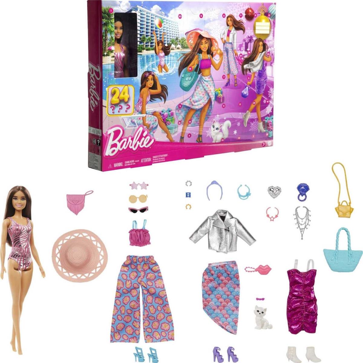 Barbie Advent Calendar 24 Day Fashion Surprises with Doll and Accessories - Brown,Pink