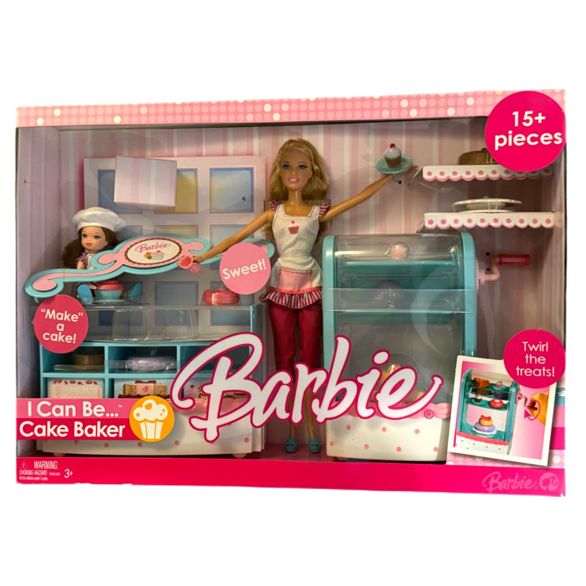 BK Barbie Doll 2006 I Can BE A Cake Baker Playset with Kelly Food K8626