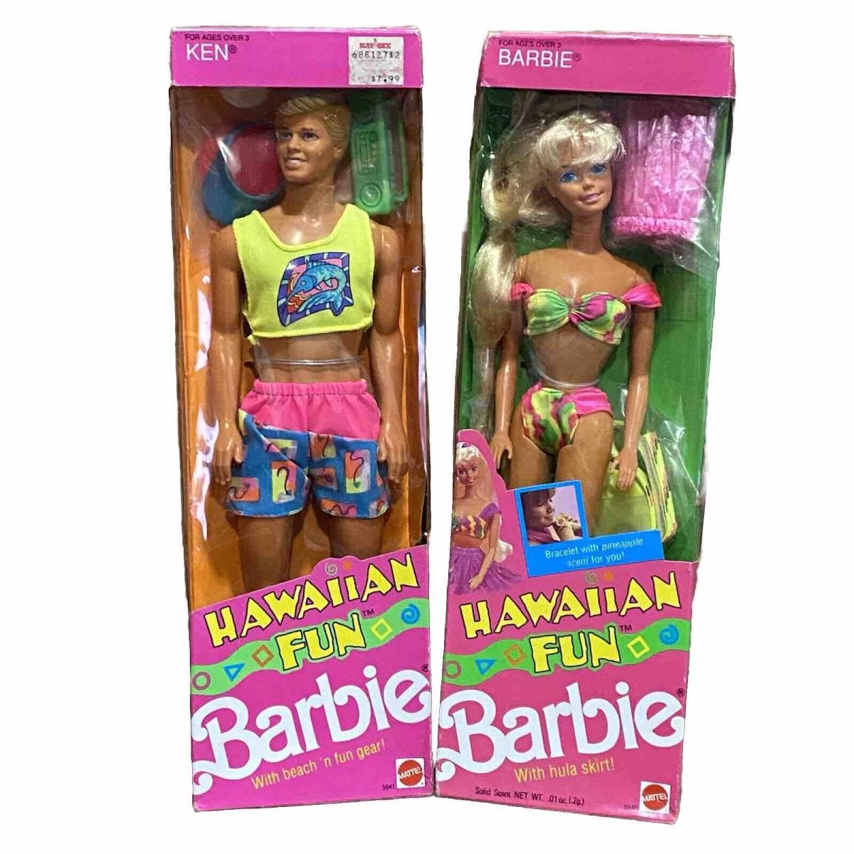 1990 Hawaiian Fun Barbie Ken Dolls Mattel 5940 5941