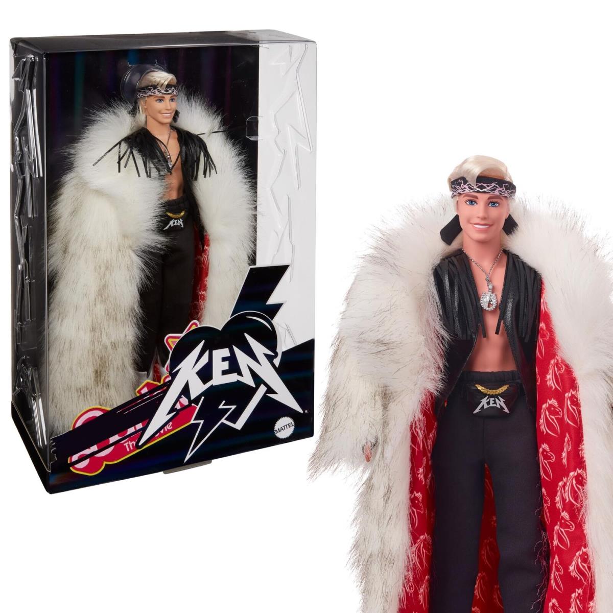 Barbie The Movie Collectible Ken Doll Wearing Big Fur Coat Black Fringe