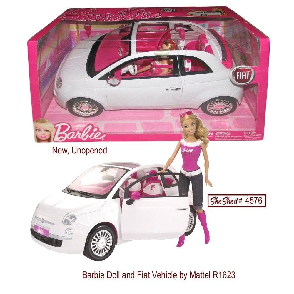 Mattel R1623 Blonde Barbie Doll and White Fiat Vehicle Mattel R1623